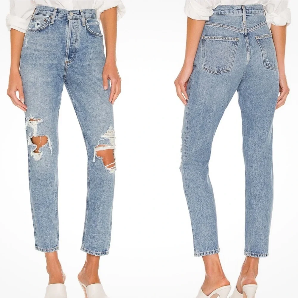 AGOLDE Women 28 Wander Distressed Denim Fen High Rise Relaxed Taper Jeans